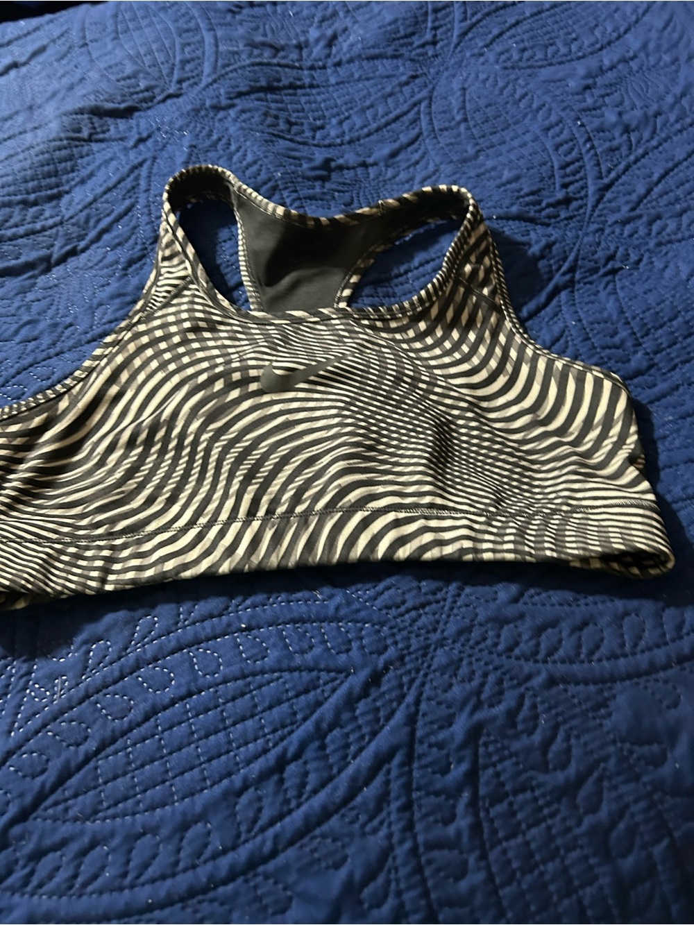 Nike Black and White Optical Wave Racerback Sports Bra
